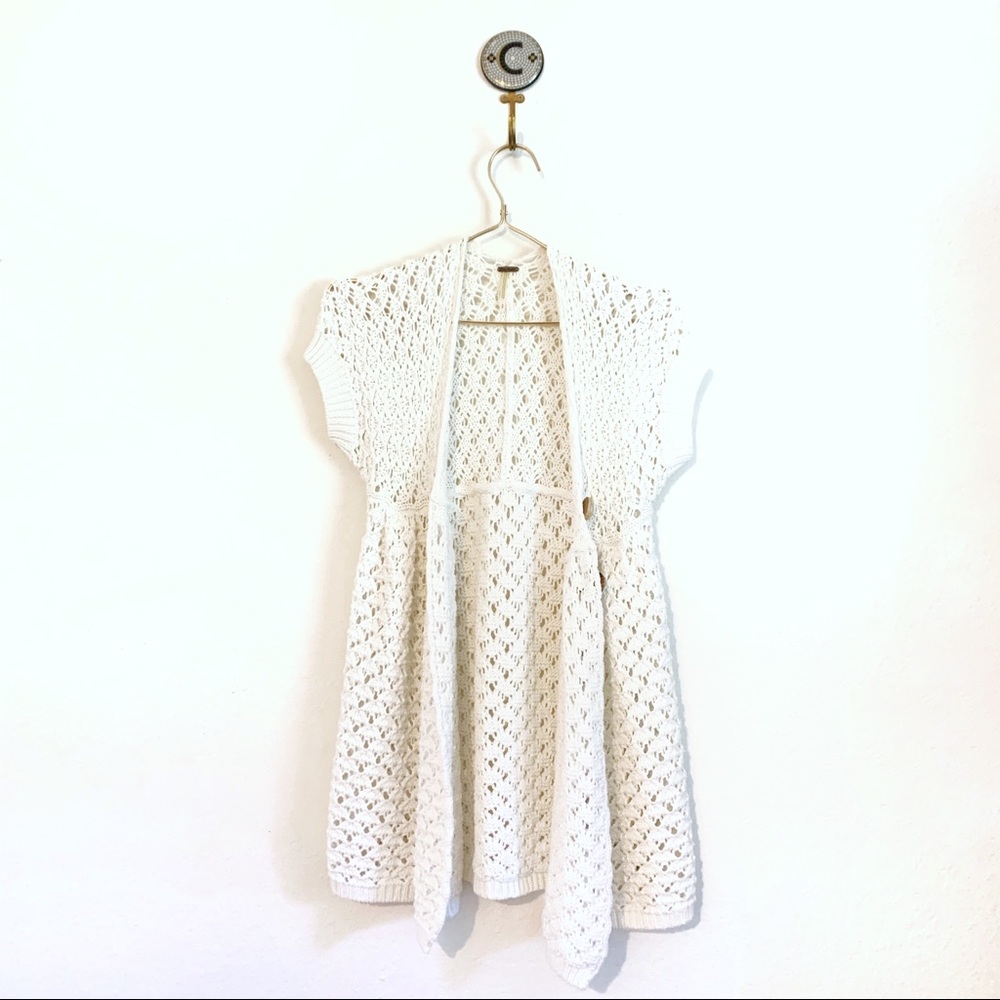 FREE PEOPLE Short Sleeve Crocheted Sweater
